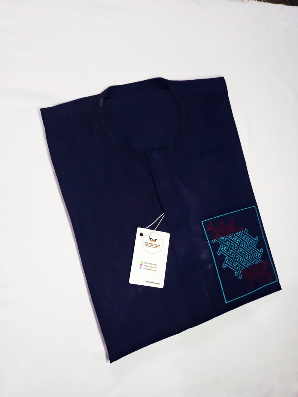 Navy blue monogrammed kaftan