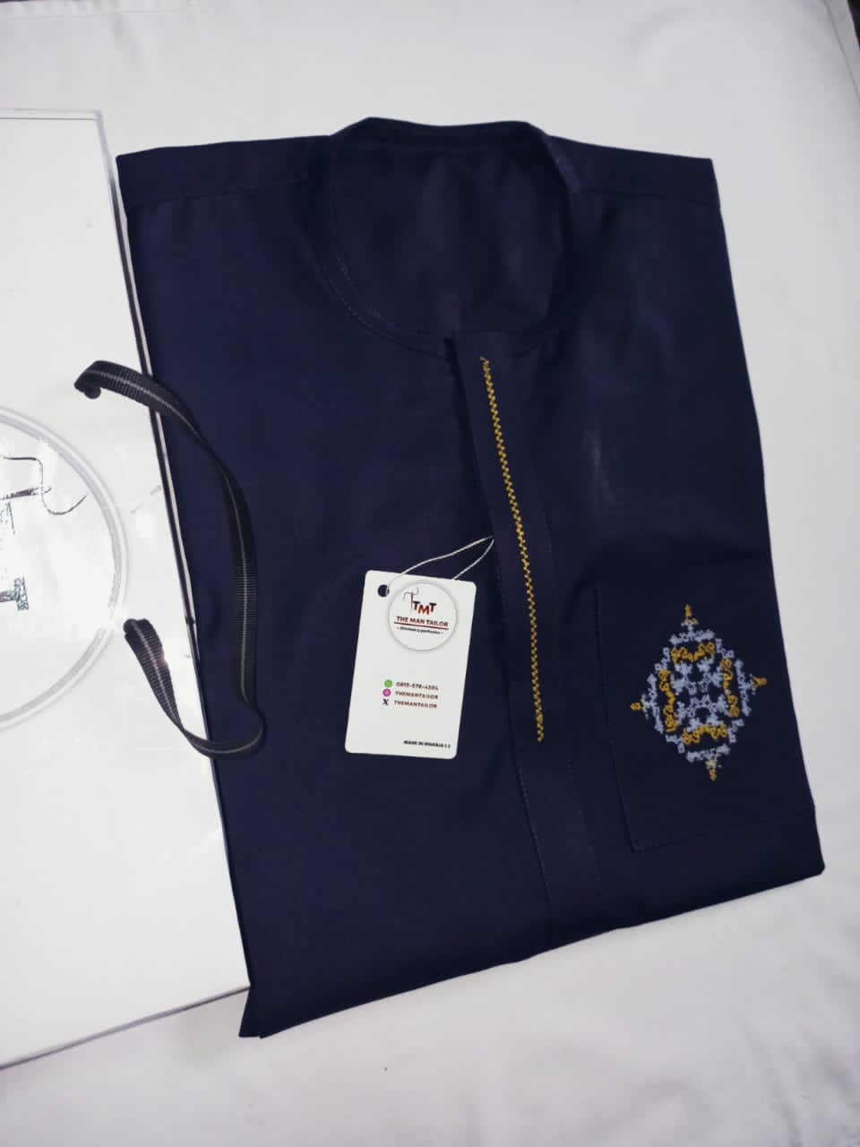 Navy blue monogrammed kaftan