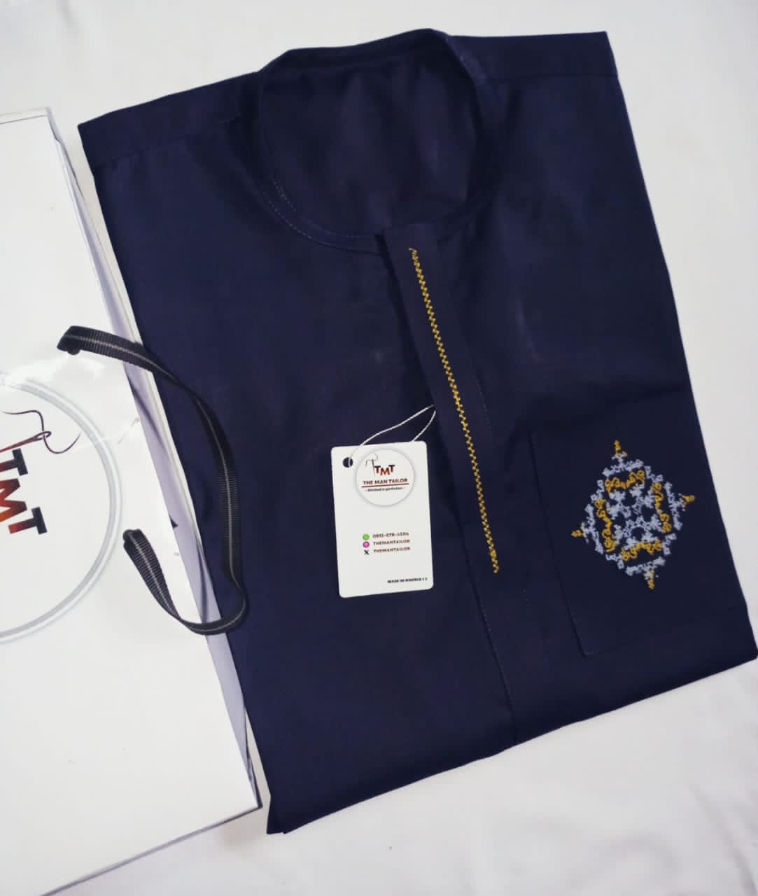 Navy blue monogrammed kaftan