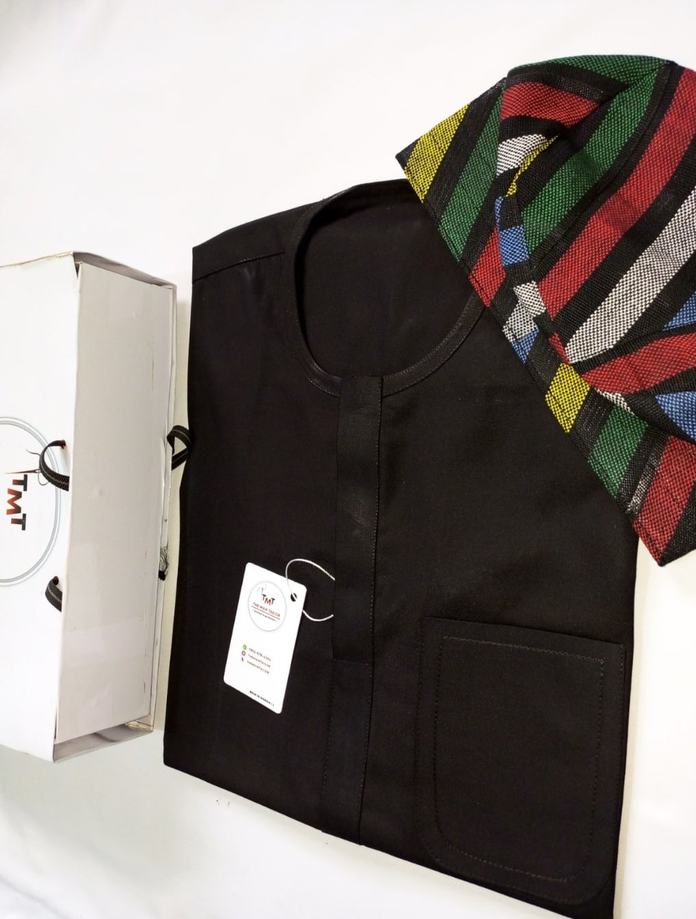 Black monogrammed kaftan with cap